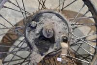 BSA: Front and rear BSA wheels, believed M20, front complete with front wheel speedo drive, brakes and axle, rear wheel complete with axle, brakes and spaces [Sydney] - 6