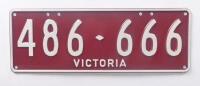 Six-Digit Victorian Custom Numeric plates '486-666', sold with rights to display [Location: Cheltenham, VIC]