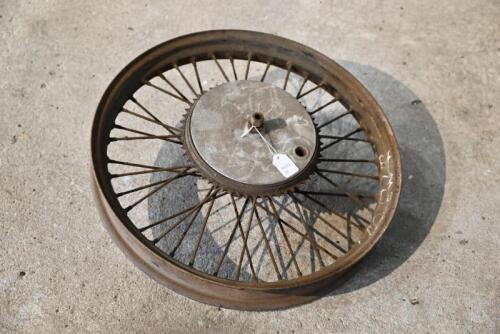 202 · DOUGLAS: A 40 spoke 19" rear wheel with brake drum complete with axle which spins, with unidentified rim, believed to be Model EW [Sydney]