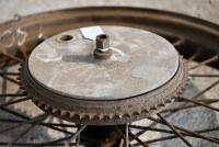 DOUGLAS: A 40&nbsp;spoke 19" rear wheel with brake drum complete with axle which spins, with unidentified rim, believed to be Model EW [Sydney] - 3