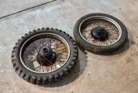 TRIUMPH: A pair of front and rear 19" 1940/1950 wheels, believed Triumph, no brakes, no axle [Sydney] - 2