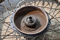 TRIUMPH: A pair of front and rear 19" 1940/1950 wheels, believed Triumph, no brakes, no axle [Sydney] - 8