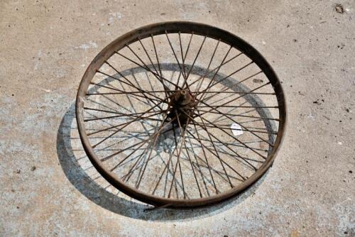 216 · DOUGLAS: A 40 spoke 22" front wheel with axle which spins, beaded rim, believed to be Douglas TS [Sydney]