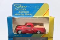 TRAX: set of 3 1:43 Trax "Australian Motoring History" series FJ Holden Utes, 1 Grey Trax 10th Anniversary Commemorative Edition with Black tonneau cover, 1 Olive Green with Black tonneau cover, and 1 Red Royal Mail with Beige tonneau cover, no Cs of A, a - 2
