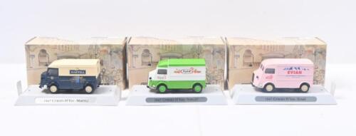 231 · MATCHBOX MODELS OF YESTERYEAR - A TASTE OF FRANCE: Set of 3 1:43 scale Matchbox Models of Yesteryear a Taste of France series models, all 1947 Citroen Type 'H' Vans, YTF1 Evian, YTF2 Martell, and YTF3 Yoplait, all boxed.