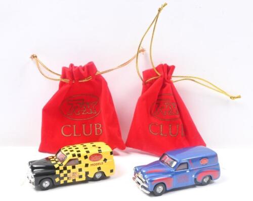312 · TRAX CLUB:Set of 2 1:55 scale Trax Club Member Special 1953 Holden FJ Panel Vans, 1 Black and Yellow 2007, and 1 Blue 2008, both in custom red Trax Club velvet pouches.