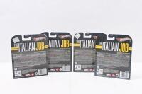 THE ITALIAN JOB: Set of 4 1:64 scale Hot Wheels The Italian Job series old style Morris Mini cars, 1 in each of the customary Red, White and Blue, plus 1 extra White, all clear plastic display wrapped. - 3