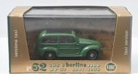 BRUMM FIAT: Set of 3 1:43 scale Brumm Fiat 1100 vehicles, 1 Cream 1937-39 1100C Cabriolet, 1 Green 1937-39 1100C Berlina Sedan, and 1 1949-53 1100E Berlina Taxi (in Cabriolet box), all clear display boxed. - 4
