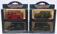 VANGUARDS DAYS GONE: Set of 4 Vanguard Days Gone Fifties & Sixties Classic Collection models, 1 Essex County Fire Brigade Fire Engine (in Morris Traveller box), 1 1959 Wormwood Scrubs Morris LD 150 Prison Van, 1 1955 Dennis F8 Civil Defence Corps Fire Eng