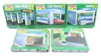 B.P COLLECT & BUILD SERVICE STATION : set of 5 B.P. Collect & Build your own B.P. Service Station kits, produced by The Continuity Group, Kit 1 Canopy/Pumps, Kit 2 Car Wash, Kit 3 Shop, Kit 4 (box is empty) Workshop, and Kit 5 M.I.D, all in original boxes - 2