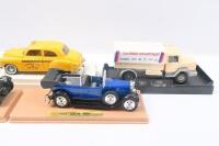 SOLIDO: Set of 5 1:43 Solido models, 1 1911 Iveco Transafrica Team Esso Canvas Truck, 1 Red Salt Lake City Fire Dept Ford V8 Depanneuse Tow Truck, 1 Cream 1934 Voisin 17CV "Carene" Sedan, 1 Blue & Black 1929 Fiat Cabriolet, and 1 Yellow 1950 Chevrolet Ch - 3