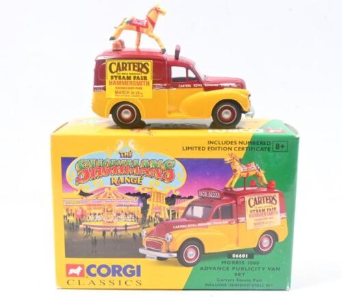 437 · MORRIS 1000 VAN: 1:43 Corgi Morris 1000 Advance Publicity Van Set Carters Steam Fair, No 11182 of 14,300, C of A, custom boxed.