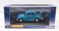 MORRIS MINOR: 1:43 scale Corgi Vanguards Limited Edition Turquoise 1958 Morris Minor Saloon, 1 of 1,000, custom clear display boxed. - 2