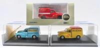 MORRIS 1000 VANS: Set of 3 1:43 Oxford brand Morris 1000 Vans, 1 Postal Engineering Van, 1 Ovaltine Van, No 116 of 2,000, C of A, and 1 Evening News Delivery Van, all clear display boxed.