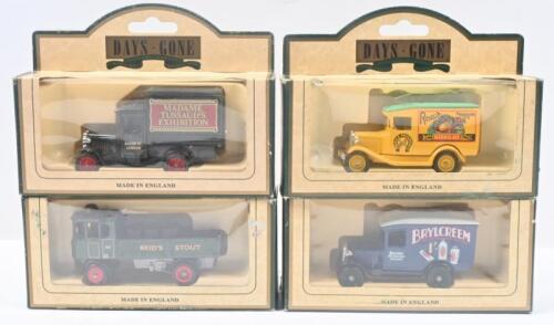 463 · LLEDO DAYS GONE: Set of 4 1:43 Lledo Days Gone Vintage Series Delivery Vehicles, 1 1934 Ford Model A Delivery Van Rosella Marmalade, 1 1928 Chevrolet Delivery Van Brylcreem, 1 1928 Chevrolet Box Van Madam Tussaud's Exhibition, and 1 1921 Sentinel Steam Wagon Watney's Beer Reid's Stout, all clear custom display boxed.