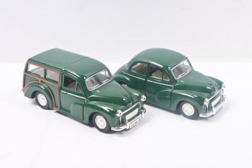 479 · SAICO MORRIS MINOR: Set of 2 1:26 scale Saico Scale Models Series 1956 Morris Minor vehicles, both featuring pull back action, both British Racing Green, consisting of 1 Traveller and 1 Saloon, not boxed..