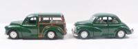 SAICO MORRIS MINOR: Set of 2 1:26 scale Saico Scale Models Series 1956 Morris Minor vehicles, both featuring pull back action, both British Racing Green, consisting of 1 Traveller and 1 Saloon, not boxed.. - 2