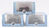 OXFORD RAILWAY SCALE: Set of 3 Oxford 1:76 Railway scale models, consisting of 1 Clarendon Grey Morris Minor Saloon, 1 Black Morris 8 Tourer, and 1 Black and Cream Morris Minor Convertible with roof up, all clear display boxed.