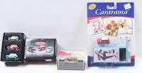 ASSORTED MINIS: Set of 3 assorted old style Minis, consisting of 1 Skale Autos 1:76 scale Cream Ready Mixed Concrete Specialists Mini Van, 1 Cararama 1:72 scale Red and White 1972 Mini Sedan Limited in a Tin Box Set, and a Set of 3 1:76 scale Corgi Tracks
