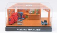MOTOR MAX DIARAMA: 1 Motor Max Diarama of a "Weekebnd Mechanics" home garage workshop, clear boxed, no vehicle included.