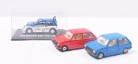 METROS: 3 Metros, 1 XO Altaya 1:43 scale Diecast MG Metro 6R4 RAC Rally car, 1985 T.Pond / R.Arthur, clear boxed, and 2 1:36 scale Corgi Austin Mini Metros, 1 Blue and 1 Red, not boxed.