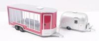 GREENLIGHT: 2 Greenlight Models, 1 Silver and Maroon glass sided transporter trailer, and 1 Silver Airstream caravan, not boxed. - 2