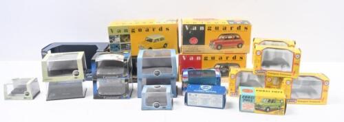 BOXES: Box of assorted empty boxes, different scales, different styles, different model manufacturers, and different car types and makes.