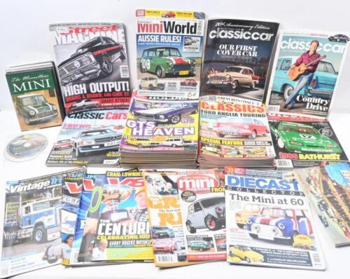 MAGAZINES: Box of assorted car and diecast model related magazines, including a file containing numerous Trax,Trux and Opal Series brochures, all plastic sleeved.