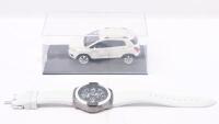 TRAX: 1:43 scale Trax TT01 Series Snow Flake Pearl White 2013 Holden Trax SUV, no C of A, clear case. Accompanied by matching wrist watch.