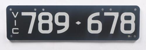 Six-Digit Victorian Custom Numeric plates '789-678', sold with rights to display [Location: Cheltenham, VIC]