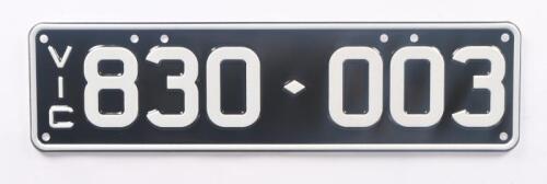 Six-Digit Victorian Custom Numeric plates '830-003', sold with rights to display [Location: Cheltenham, VIC]