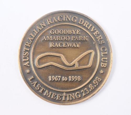 50 · AMAROO: A commemorative brass medallion 'Goodbye Amaroo Park Raceway' 1967-1998, last meeting 23.8.98 [Sydney]