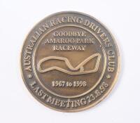 AMAROO: A commemorative brass&nbsp;medallion 'Goodbye Amaroo Park Raceway' 1967-1998, last meeting 23.8.98 [Sydney]