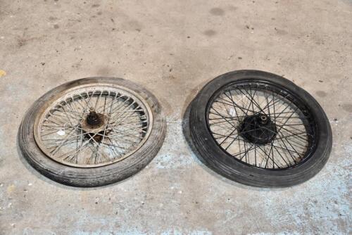 322 · WHEELS: Two circa 1950s 20" front and rear wheels [Sydney]