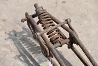 FORKS:&nbsp;Heavyweight forks with spring, possibly&nbsp;Norton, suited for 19" wheel, 5 inch width,&nbsp;27" overall&nbsp;length [Sydney] - 5