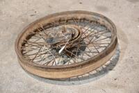 BSA: A circa 1930s front wheel with 6" brake drum, 19" rim, together with brake plate 5.5" diameter, not matching, likely BSA [Sydney] - 2