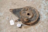 BSA: A circa 1930s front wheel with 6" brake drum, 19" rim, together with brake plate 5.5" diameter, not matching, likely BSA [Sydney] - 5