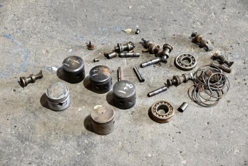 347 · DOUGLAS: One box of assorted Douglas engine parts including pistons and pushrods, believed to be Douglas TS [Sydney]
