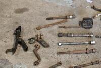 NORTON: Quantity&nbsp;of&nbsp;miscellaneous&nbsp;motorcycle parts, believed to Norton, circa 1940's-1950s', including rear wheel bolts (x9), assorted levers (x3), 1 handlebar clamp, 4 high tension leads, 3 brake anchors, front mud guard brackets, pair of headlamp mounts - 4