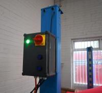 HOIST: A four post 240v hydraulic&nbsp;vehicle hoist 3600kg load capacity, complete with approach ramps and moving dollies. [Location: Mount Waverley] - 3