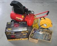 COMPRESSOR: A NOS Workzone Titanium cordless air compressor, together with electric air compressor [Location: Mount Waverley]