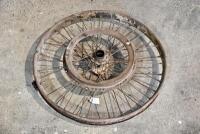 DOUGLAS: A 1920s 36 spoke 11.5" belt drive wheel, complete with pulley, rim not usable, believed Douglas [Sydney]