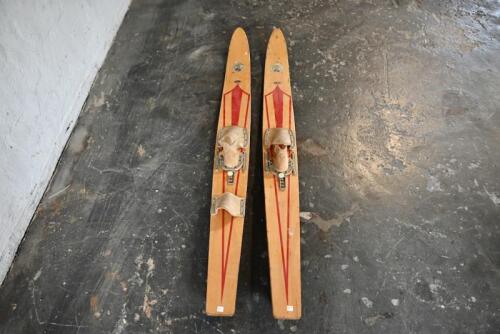 376 · WATER SKIS: Pair of circa 1950s Fred Williams 'Double Singles' timber water skis [Sydney]