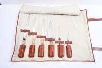 OFFICINE GULLO: A set of six Officine Gullo cooking/chefs knives within a leather roll