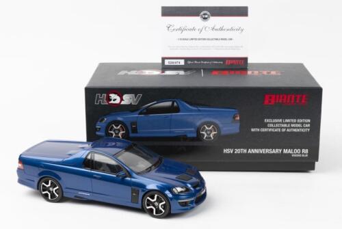 HOLDEN: 1:18 scale Biante Voodoo Blue HSV 20th Anniversary Maloo R8 Ute, No 24 of 474, Certificate of Authenticity, boxed.