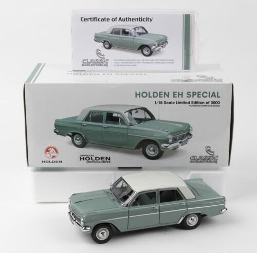 HOLDEN: 1:18 scale Classic Carlectables Saltbush Green Holden EH Special Sedan, No 1108 of 3000, Certificate of Authenticity, boxed.