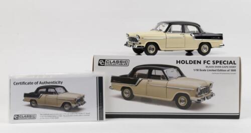 HOLDEN: 1:18 scale Classic Carlectables Black over Cape Ivory Holden FC Special Sedan, No 774 of 1000, Certificate of Authenticity, boxed.