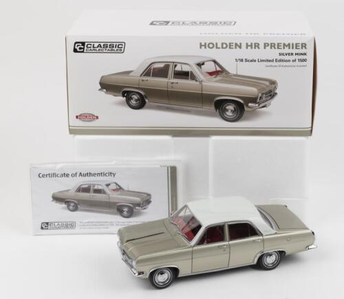 HOLDEN: 1:18 scale Classic Carlectables Silver Mink Holden HR Premier Sedan, No 1136 of 1500, Certificate of Authenticity, boxed.