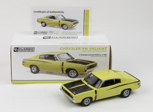 CHRYSLER: 1:18 scale Classic Carlectables Limelight Chrysler VH Valiant E49 Small Tank Charger Coupe, No 505 of 650, Certificate of Authenticity, boxed.