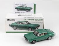 CHRYSLER: 1:18 scale Classic Carlectables "Custom" Green Metallic Opal 1972 Chrysler E38 Charger Coupe, No 353 of 1000, Certificate of Authenticity, boxed.